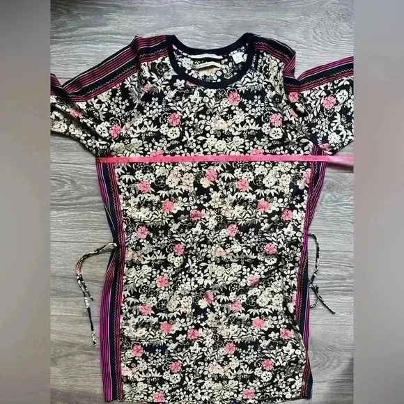 Scotch & Soda Floral Navy Cream Pink Short Sleeveeve Drawstring Dress Size 2 - Picture 8 of 8